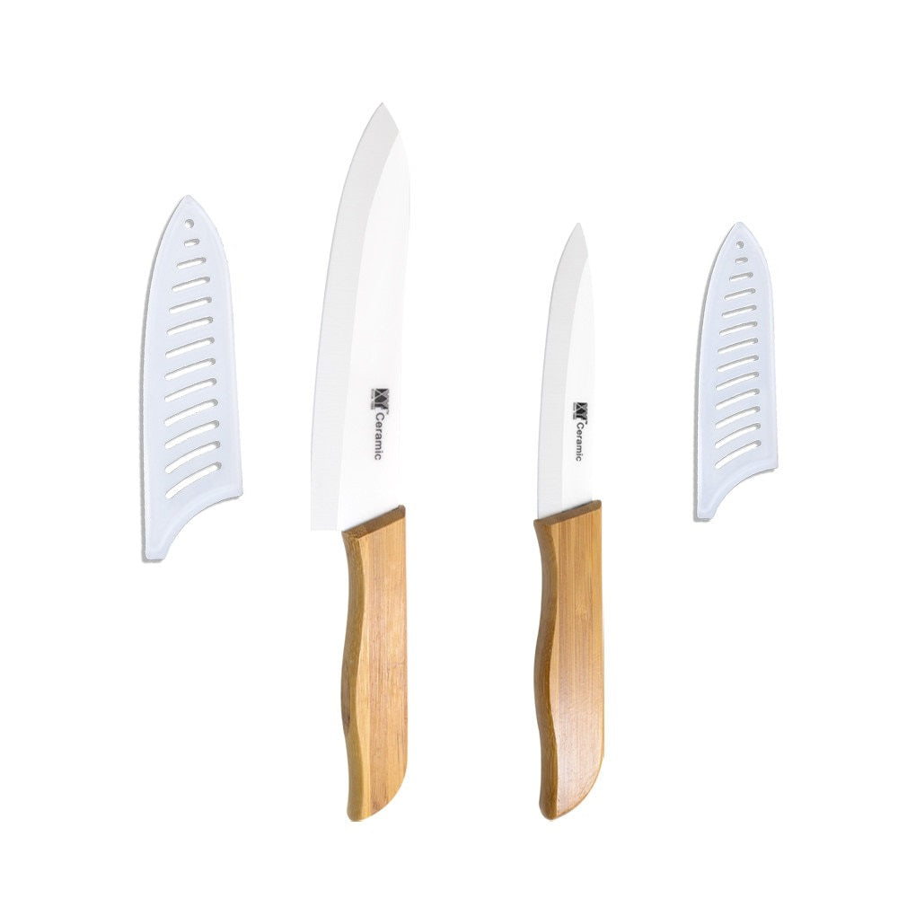 4 Inch Utility 6 Inch Chef Ceramic Knife XYJ Brand Bamboo Handle Sharp Blade Kitchen Knife + Two Cover 2 Pcs Set Cooking Tools