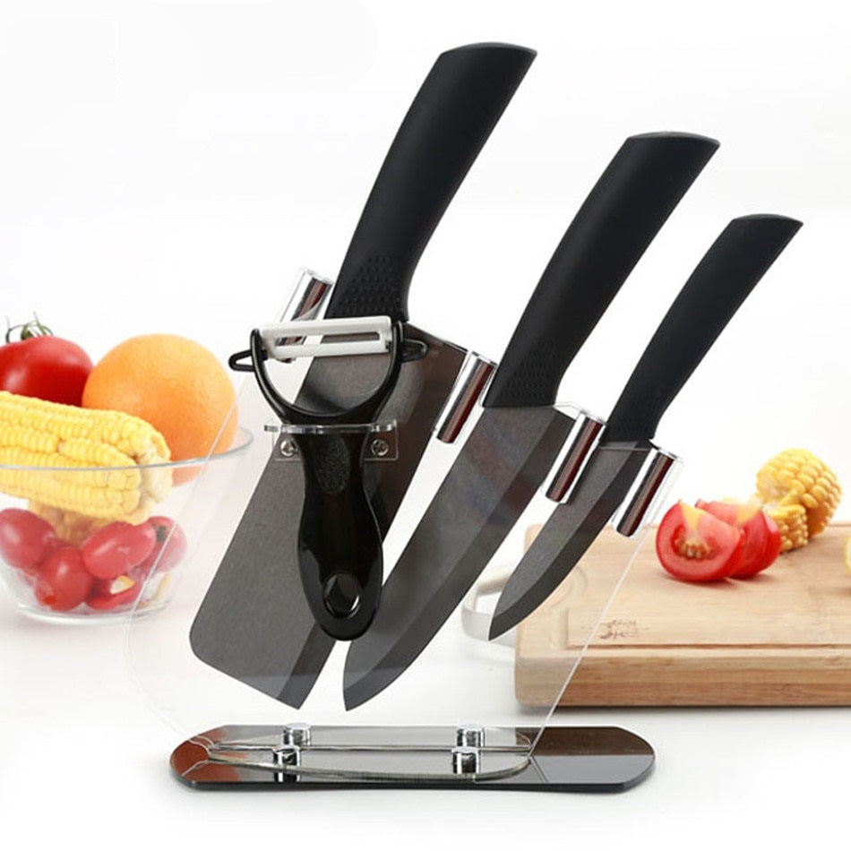 New 4" 6" 6.5'' inch+peeler+Acrylic Holder fruit Chef Kitchen Ceramic Knife Set kitchen cooking tools