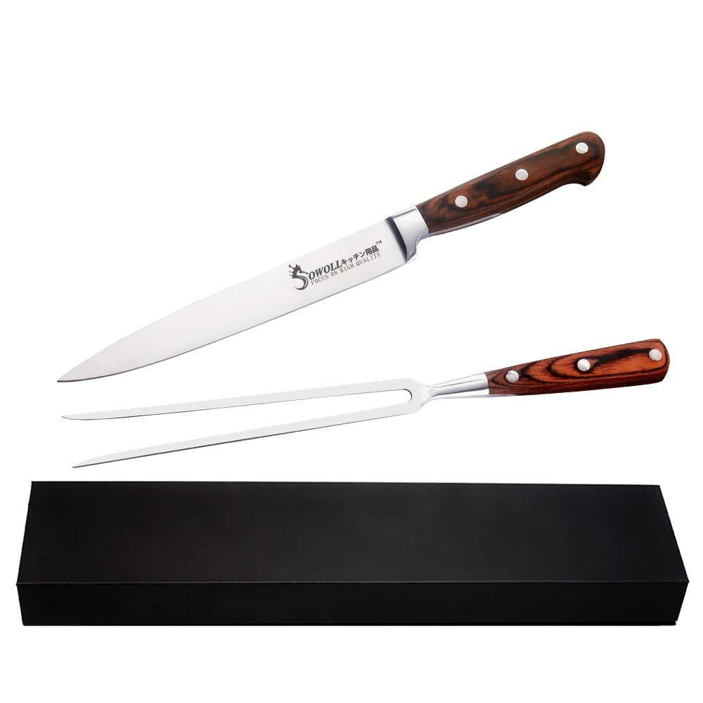 Kitchen Knife BBQ Fork+Gift Box Stainless Steel Blade 8" Slicing Knife Barbecue Set Of Fork And Knives
