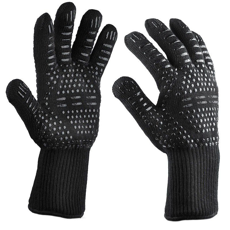 BBQ fireproof barbecue microwave gloves Cotton + non-slip silicone insulation high temperature gloves 500 degrees