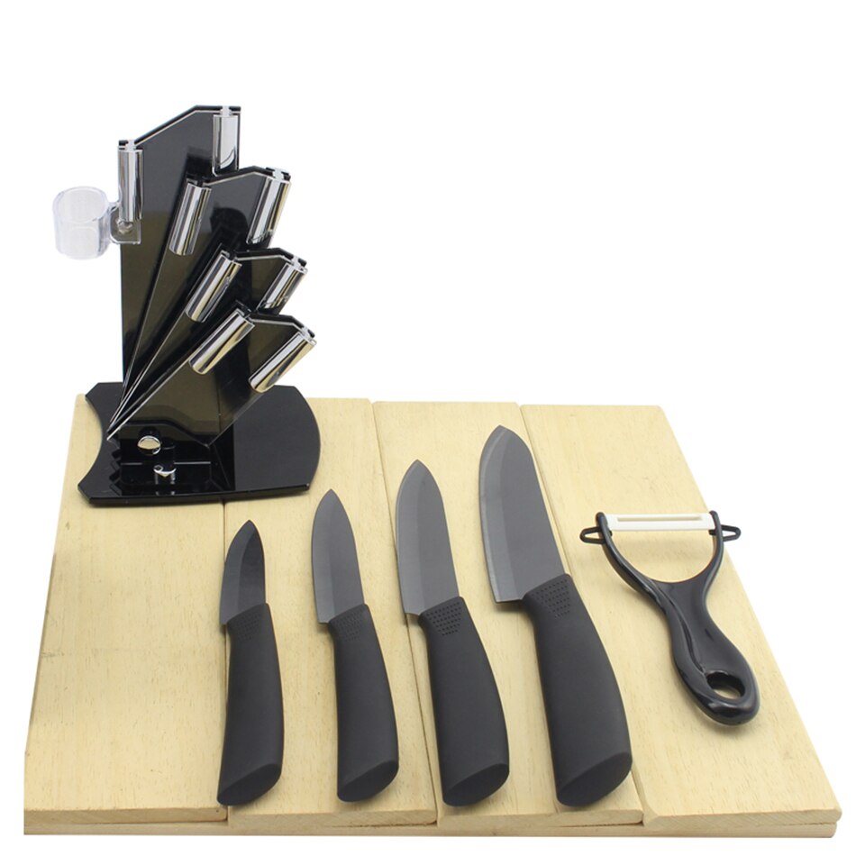 Black blade ceramic knife set 3" 4" 5" 6" inch + peeler + Acrylic Holder fruit Kitchen knife
