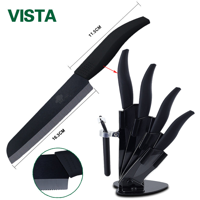 Kitchen Knives Ceramic Knives with Holder 3"Paring 4" 5" Slicing inch+6" Multi-Functional Bread Chef Knife Black Ceramic Blade