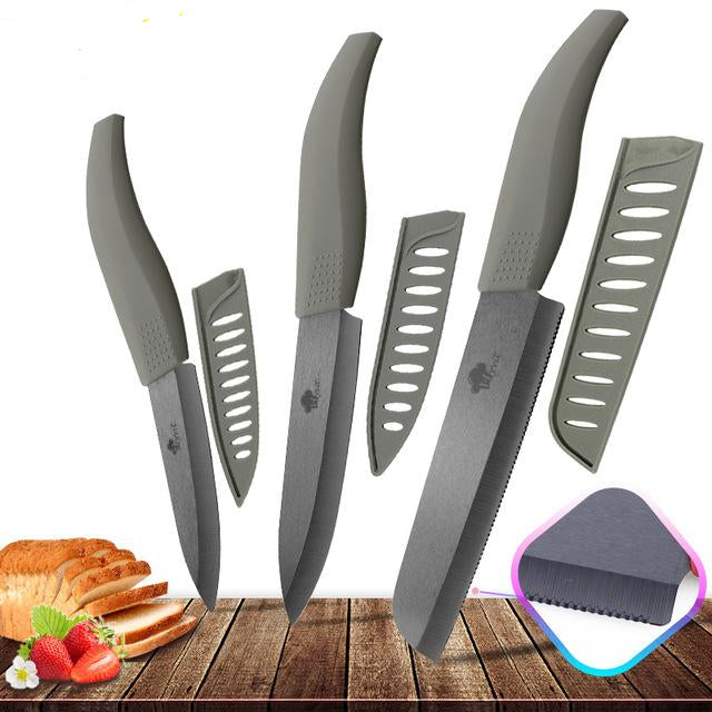 Ceramic Knife 4 5 6 inch Zirconia Black Blade Bread Serrated Knife Slicing Kitchen Knives Tools Colorful Handle Set of 3
