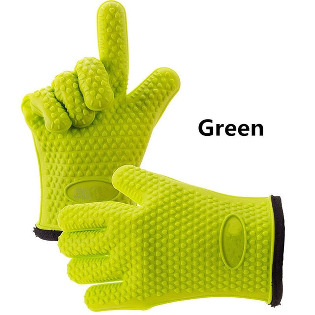 1 Pair (2 pieces) Silicone BBQ Gloves Heat Resistant Oven Mitt Non-Slip Potholders Internal Protective Cotton Layer