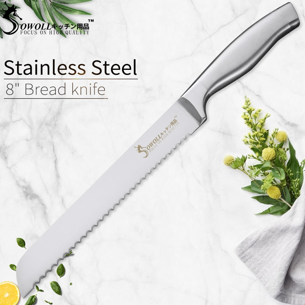 Stainless Steel Kitchen Knife 8 inch Bread Knife Serrated Design Cutter Tool For Cutting Bread Cheese Cake