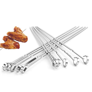 10pcs Stainless Steel BBQ Barbecue Kabob Flat Metal Grilling Skewers Set Reusable BBQ Sticks 45cm