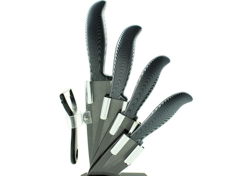Damascus Pattern Utility Kitchen Knife With Ceramic Black Blade Ceramic Set 3''4''5''6'Inch+Peeler With Acrylic Holder