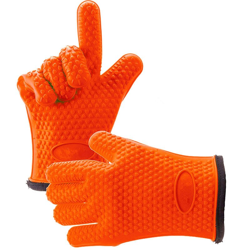 1 Pair Silicone BBQ Gloves Heat Resistant Oven Mitt Non-Slip Potholders Internal Protective Cotton Layer