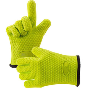 1 Pair Silicone BBQ Gloves Heat Resistant Oven Mitt Non-Slip Potholders Internal Protective Cotton Layer