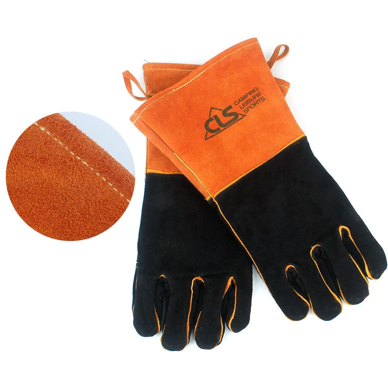 Outdoor BBQ Grill gloves camping fire barbecue leather high temperature