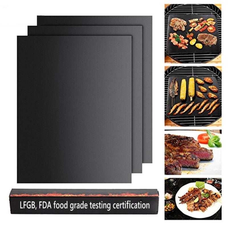 Non-stick BBQ Grill Mat  outdoor Baking Pad Reusable Teflon Cooking Plate 40 * 30cm For Party Grill