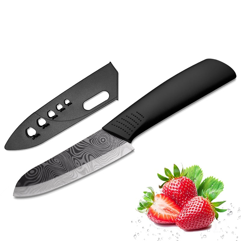 Top quality Kitchen Knives Zirconia Damascus Ceramic Knife set 3" 4" 5" 6" inch+ Peeler+Covers Fruit Knife Black Blade