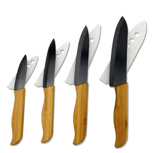 High Sharp Quality Bamboo Handle With Black Blade Ceramic Knife Set 3" 4" 5" 6 " inch + Covers Kitchen Knives